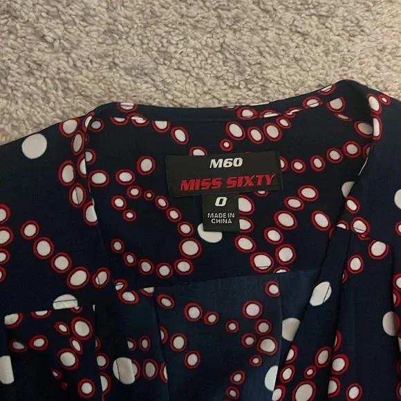 Miss Sixty long sleeved wrap dress - Navy blue with white and red details - Picture 2 of 3